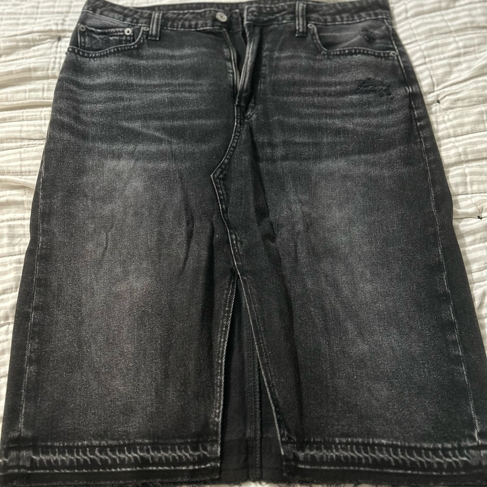 American Eagle Black Denim Skirt With Raw Hem-Size 12